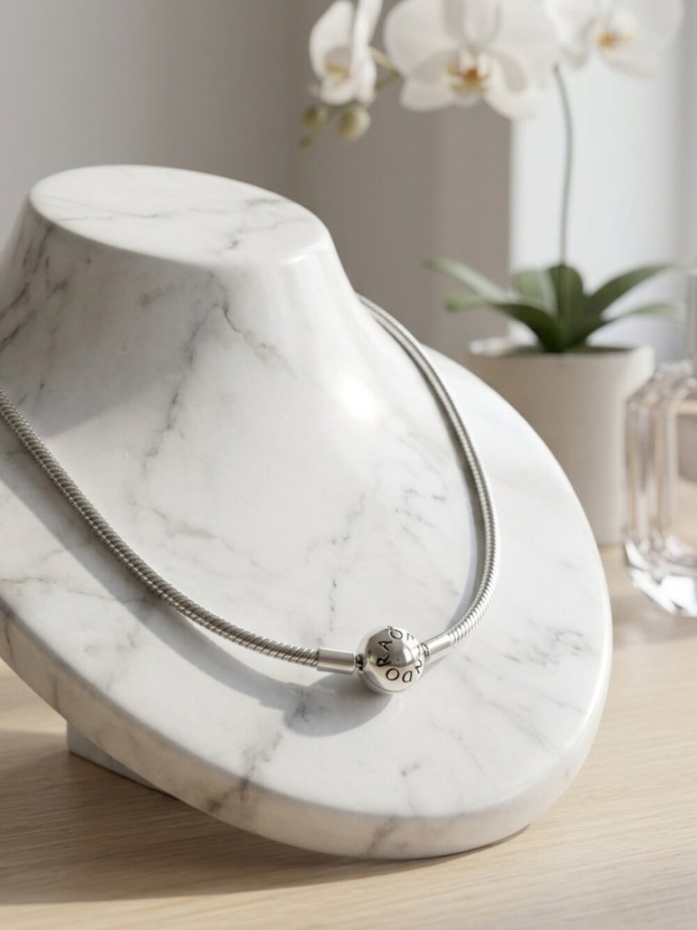 Pandora Moments Snake Chain Necklace, S925 Sterling Silver Charm Necklace, Class